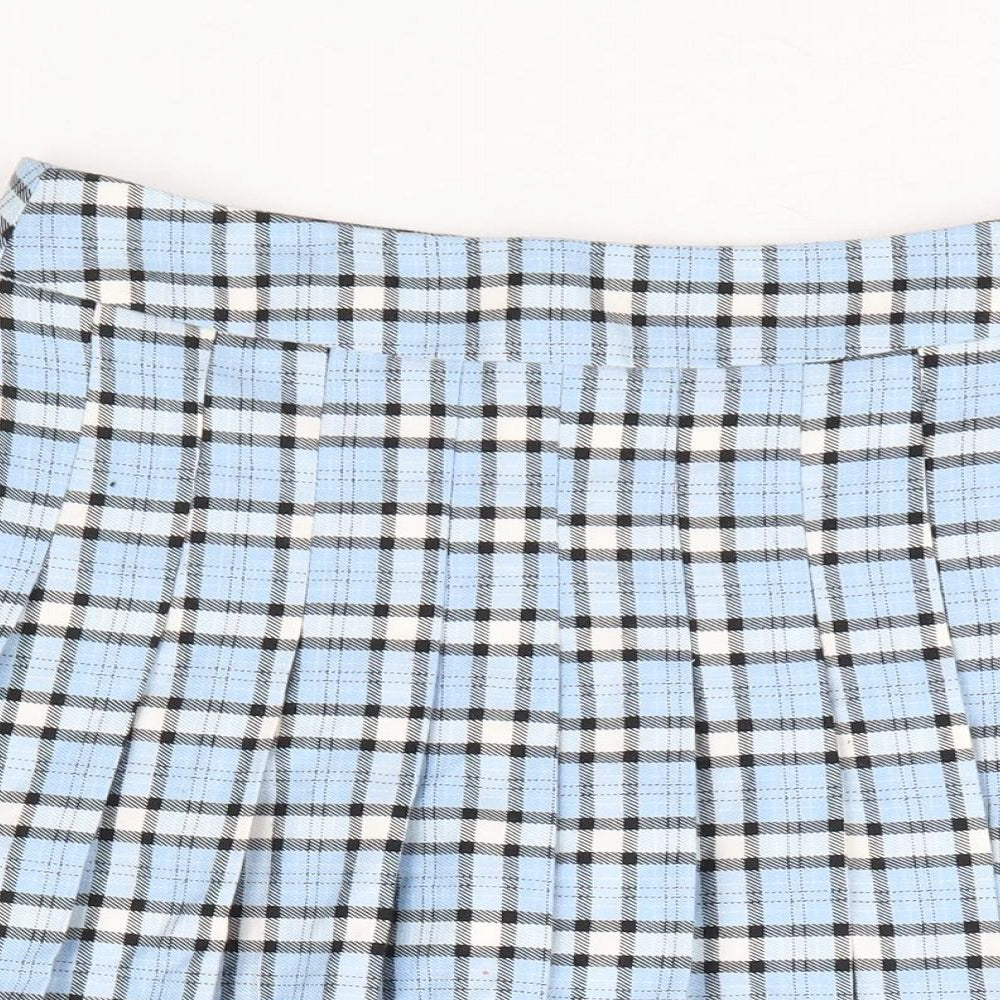 New Look Girls Blue Plaid Polyester Pleated Skirt Size 10 Years Regular Zip