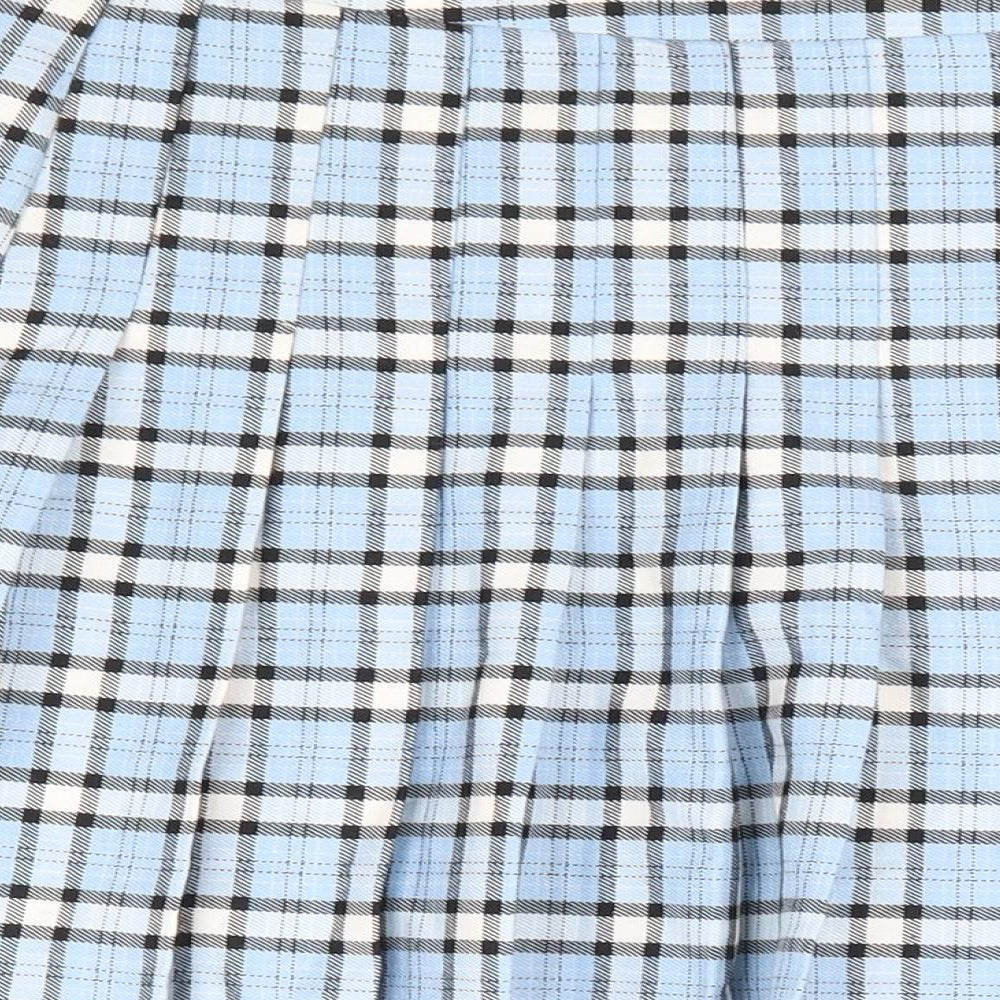 New Look Girls Blue Plaid Polyester Pleated Skirt Size 10 Years Regular Zip