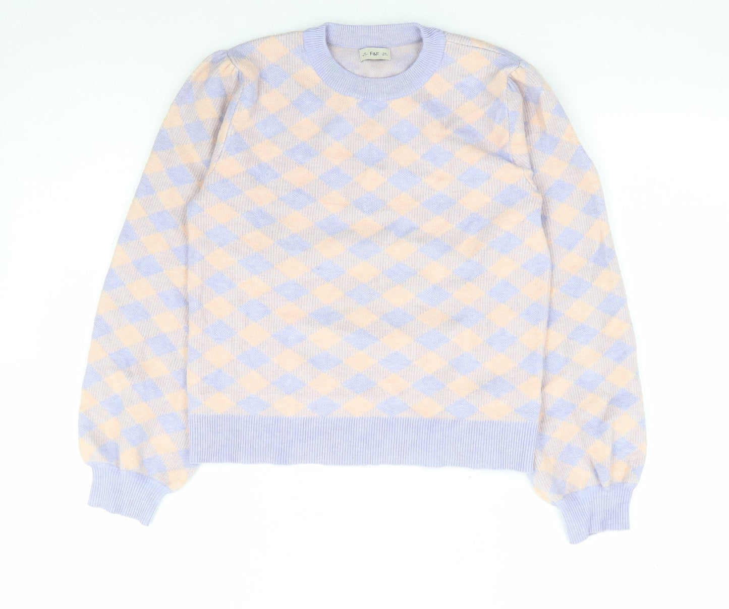 F&F Girls Purple Crew Neck Gingham Viscose Pullover Jumper Size 10-11 Years Pullover