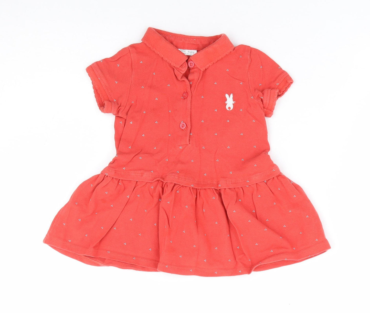 NEXT Girls Red Geometric 100% Cotton Fit & Flare Size 9-12 Months Collared Button - Bunny