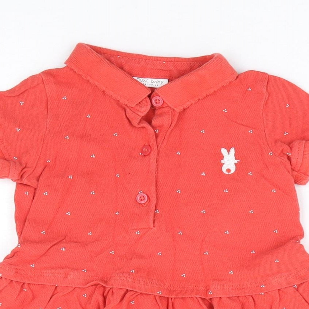 NEXT Girls Red Geometric 100% Cotton Fit & Flare Size 9-12 Months Collared Button - Bunny