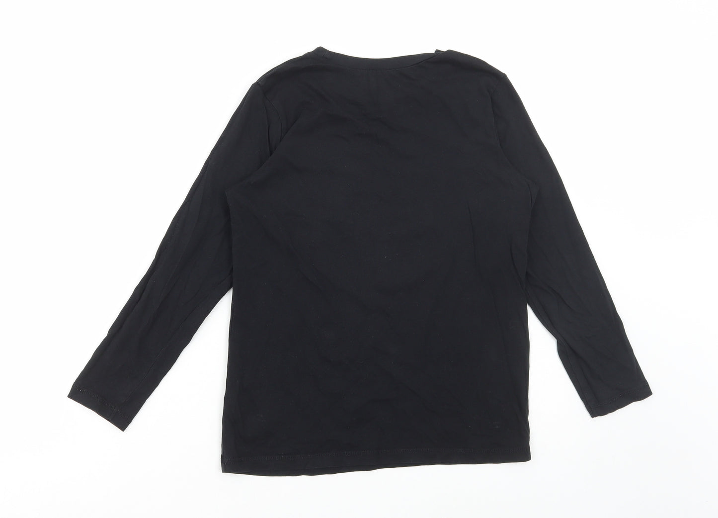 George Boys Black Cotton Basic T-Shirt Size 10-11 Years Round Neck Pullover - Smiley face