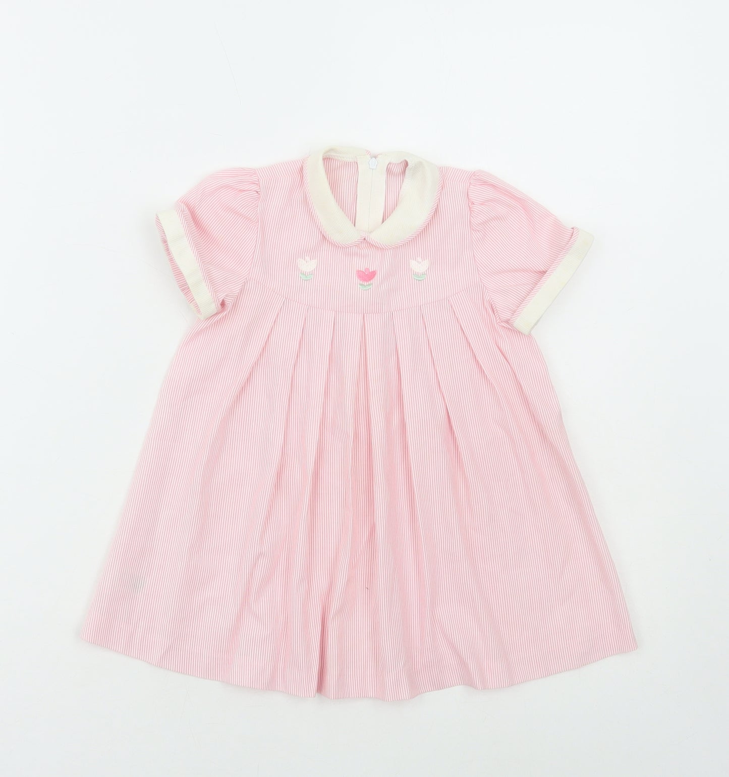 St Michael Girls Pink Striped Cotton A-Line Size 12-18 Months Collared Zip