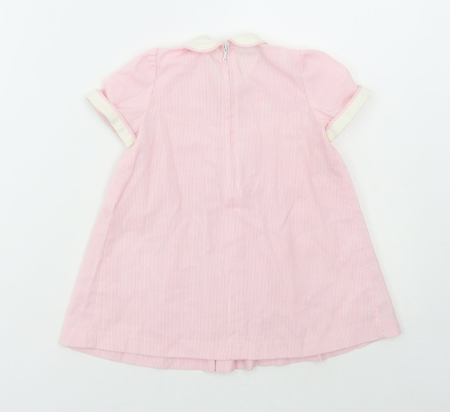 St Michael Girls Pink Striped Cotton A-Line Size 12-18 Months Collared Zip