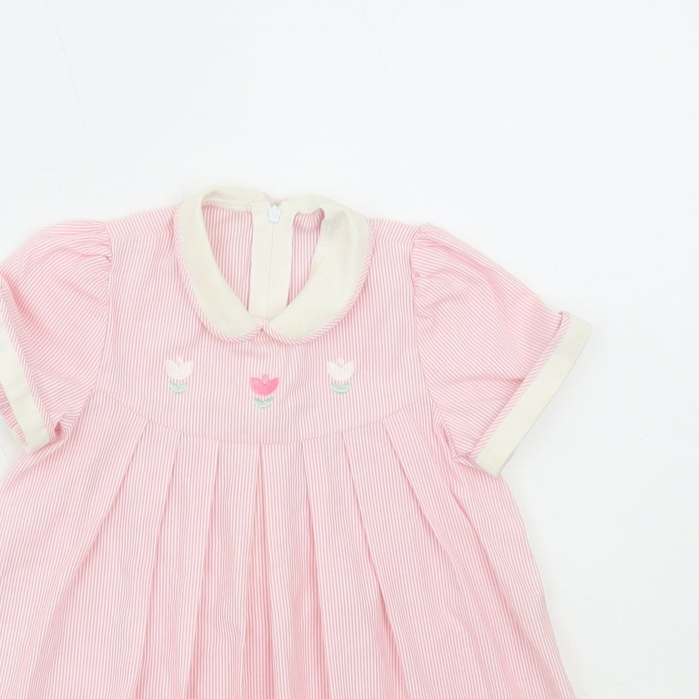 St Michael Girls Pink Striped Cotton A-Line Size 12-18 Months Collared Zip