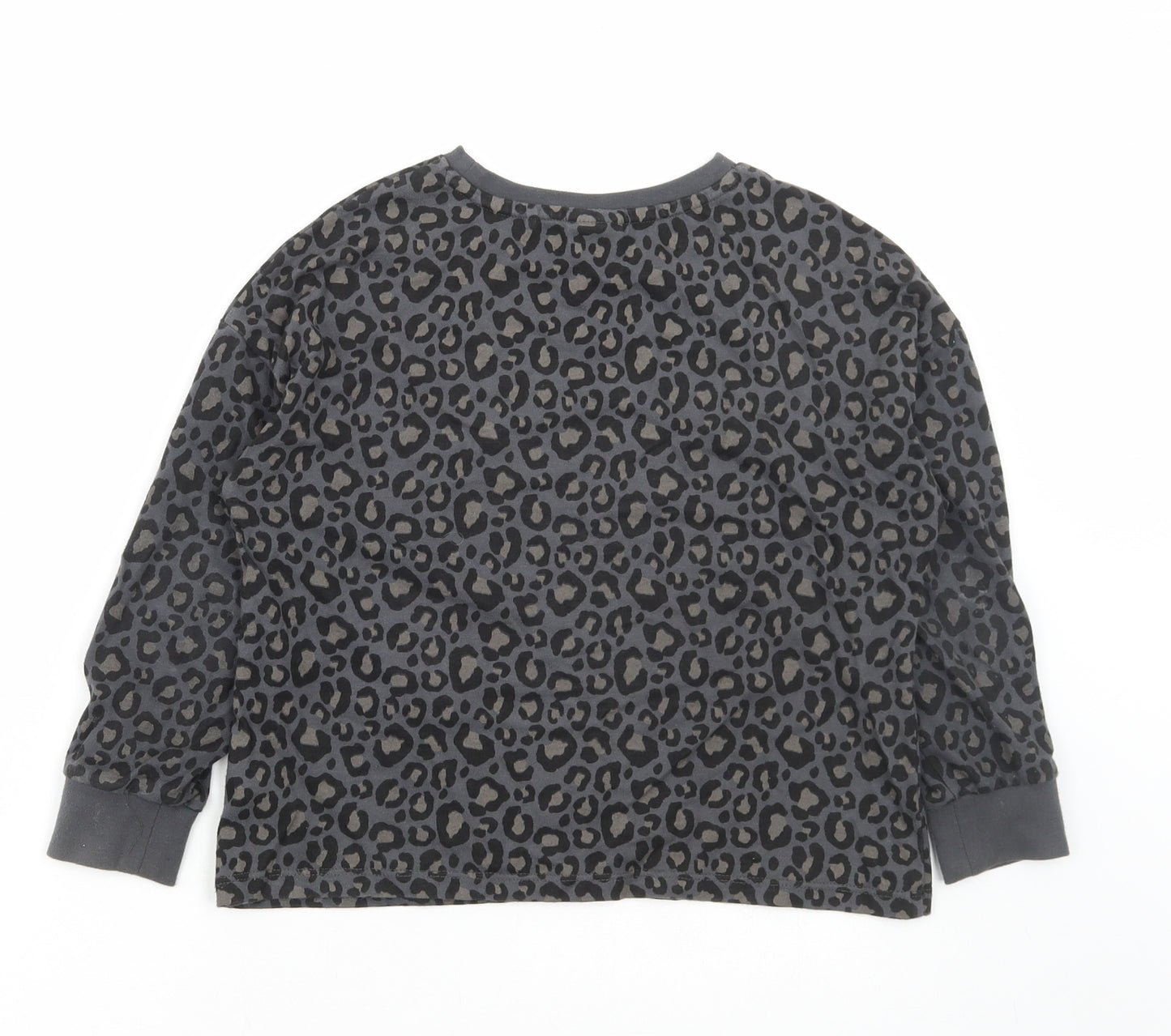 NEXT Girls Grey Animal Print Cotton Basic T-Shirt Size 7 Years Round Neck Pullover - The Rolling Stones