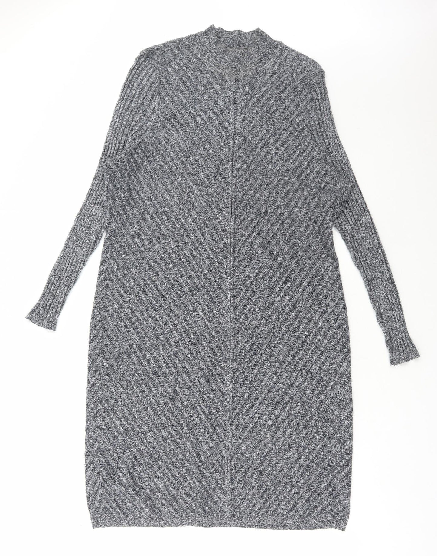 NEXT Womens Grey Cotton Jumper Dress Size 20 High Neck Pullover
