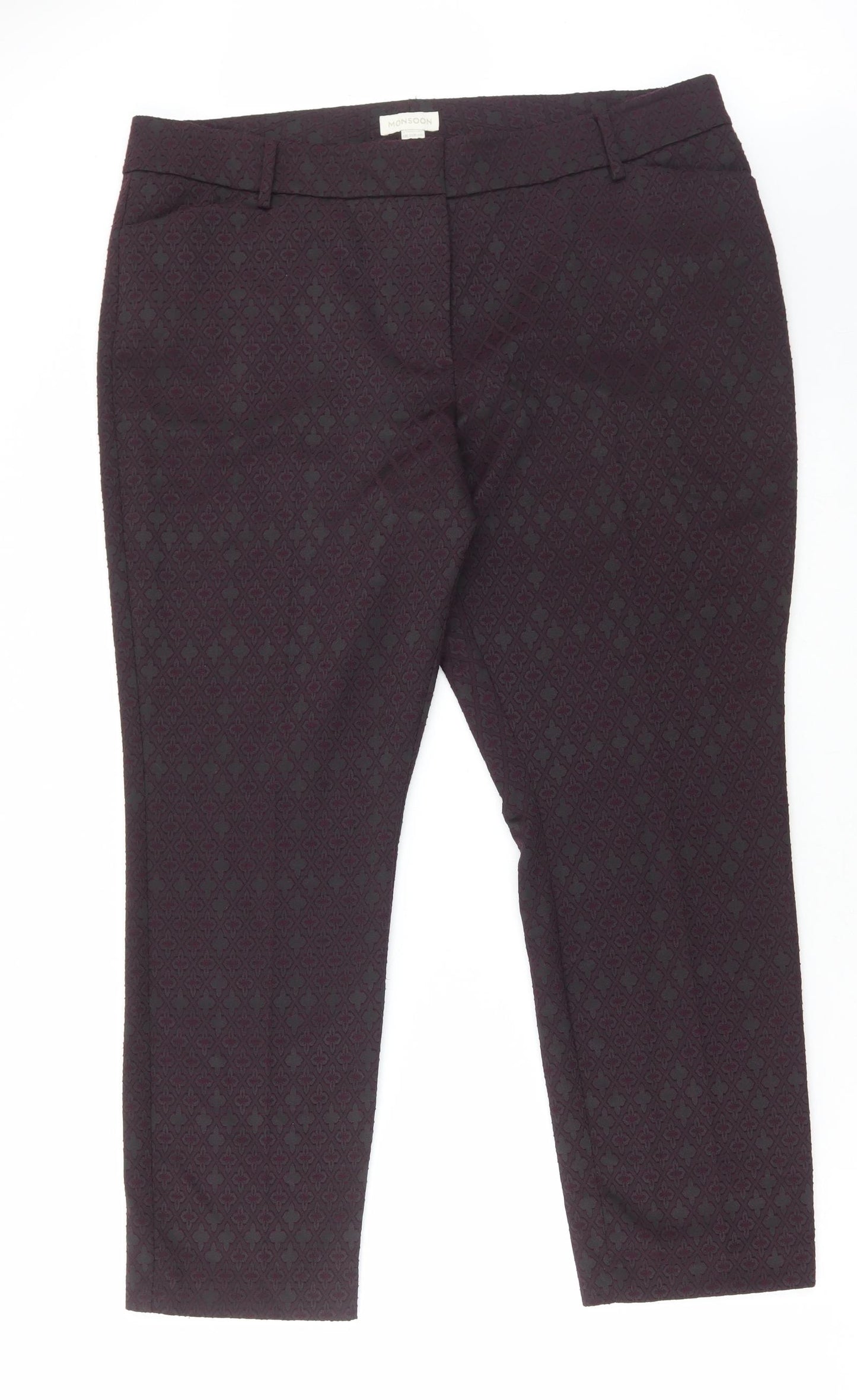 Monsoon Womens Purple Argyle/Diamond Polyester Trousers Size 18 L27 in Regular Hook & Eye