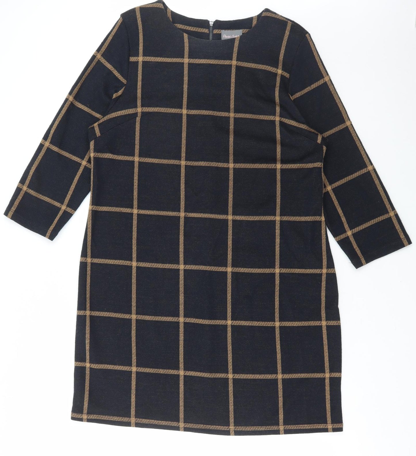 Phase Eight Womens Black Check Acrylic Jumper Dress Size 18 Scoop Neck Zip