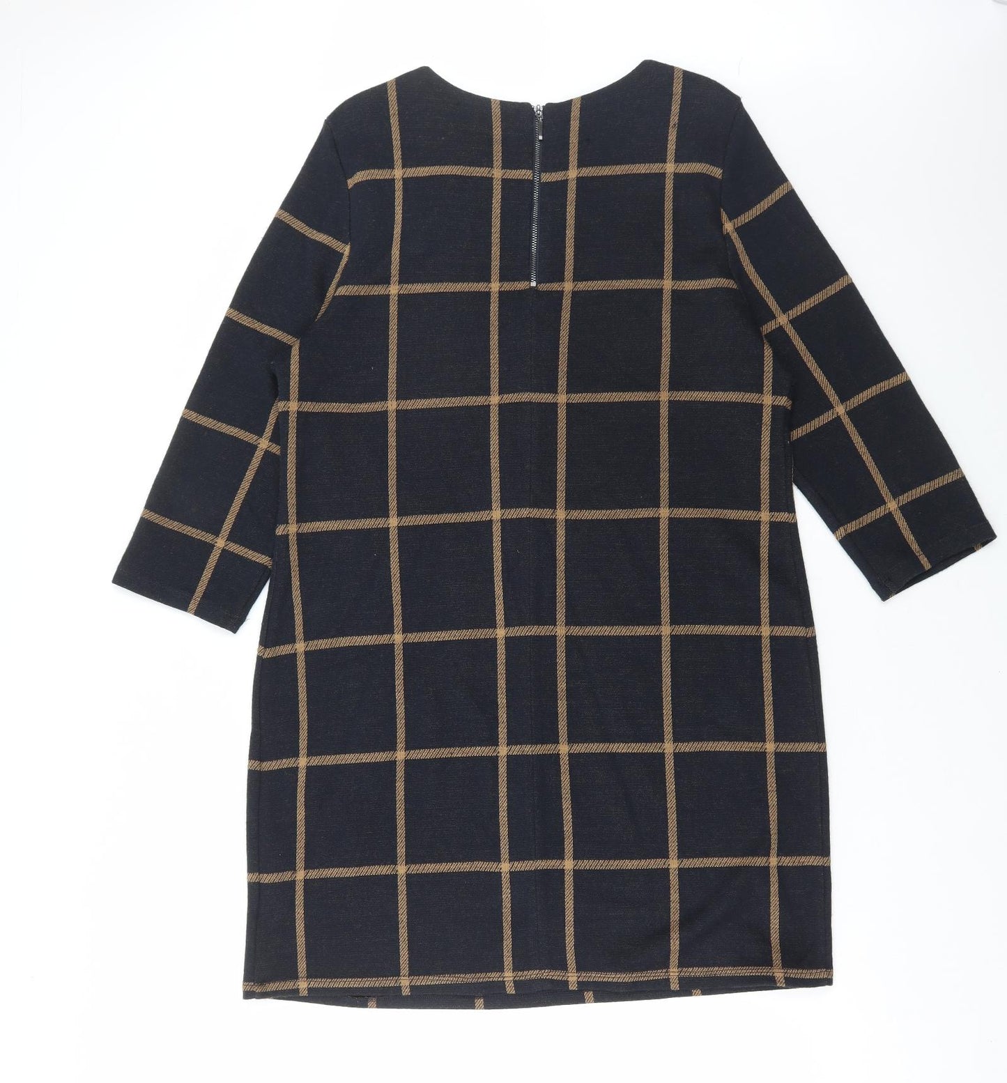 Phase Eight Womens Black Check Acrylic Jumper Dress Size 18 Scoop Neck Zip
