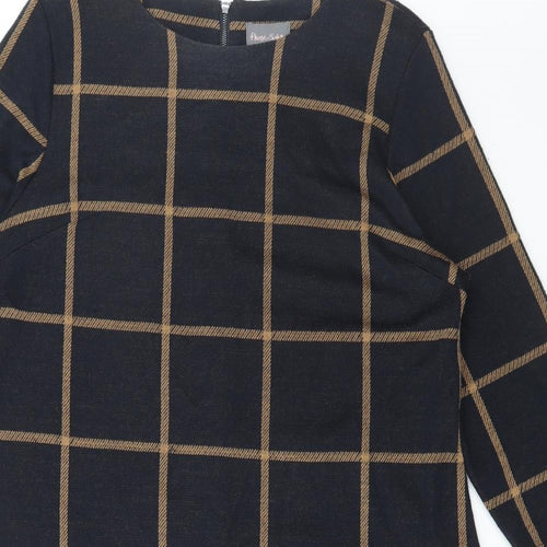 Phase Eight Womens Black Check Acrylic Jumper Dress Size 18 Scoop Neck Zip
