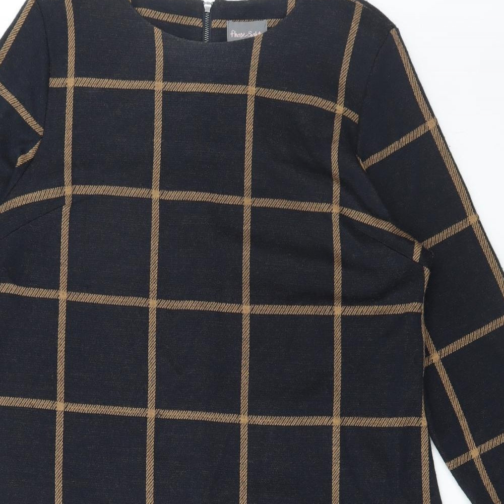 Phase Eight Womens Black Check Acrylic Jumper Dress Size 18 Scoop Neck Zip