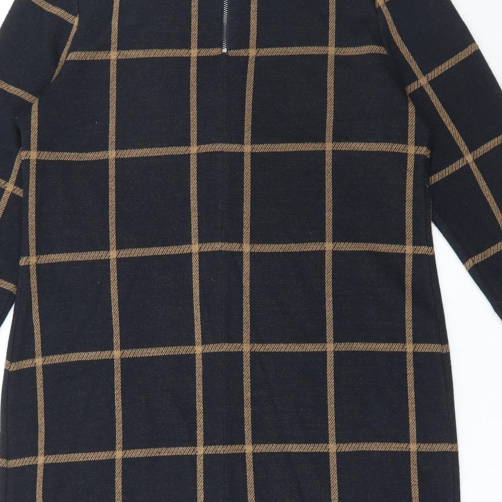 Phase Eight Womens Black Check Acrylic Jumper Dress Size 18 Scoop Neck Zip