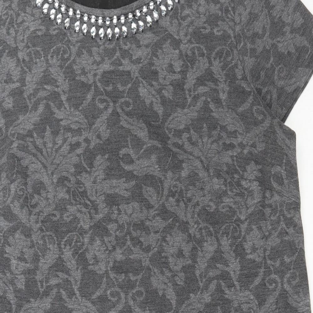 George Womens Grey Geometric Polyester Jumper Dress Size 18 Scoop Neck Pullover