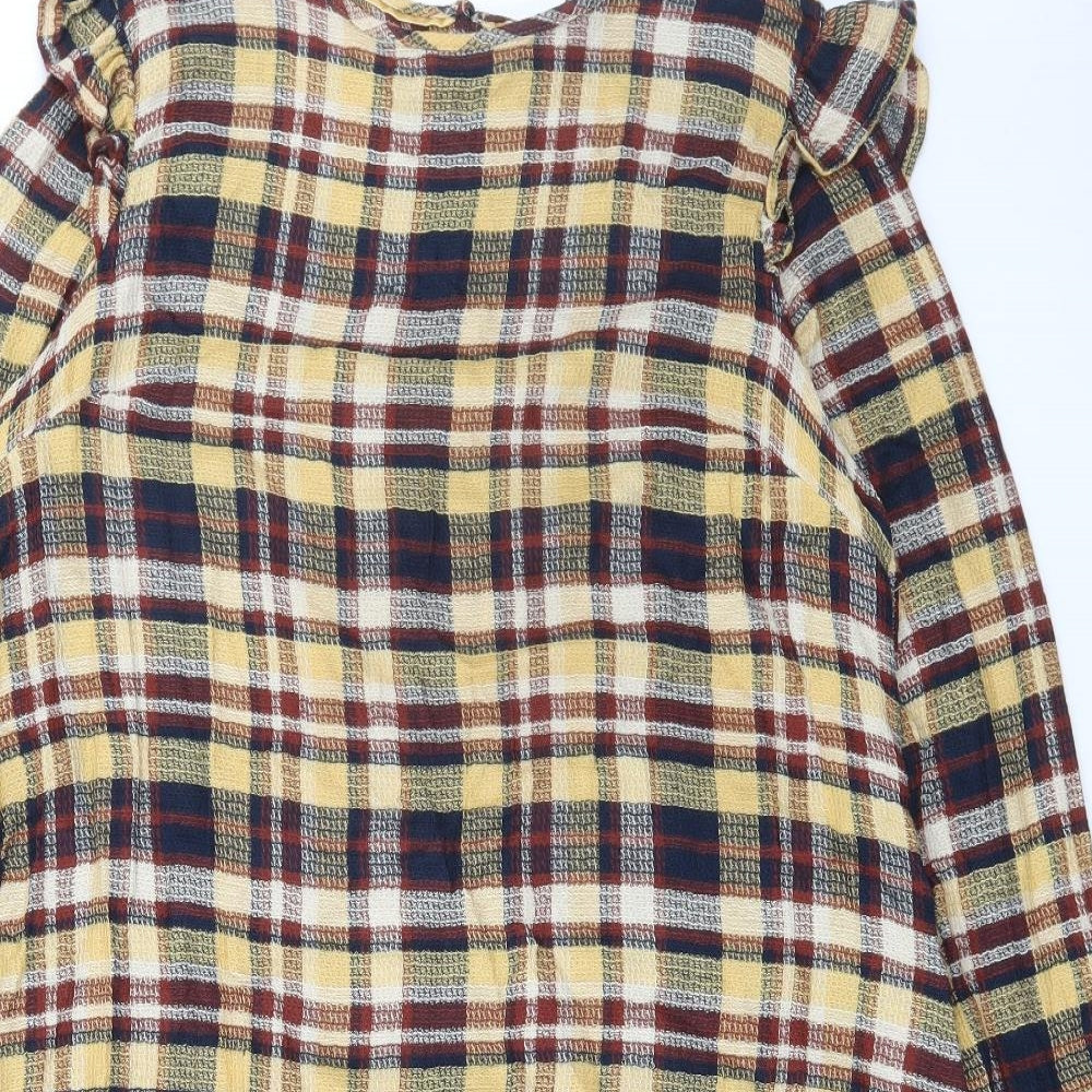 NEXT Womens Multicoloured Plaid Viscose A-Line Size 18 Round Neck Button
