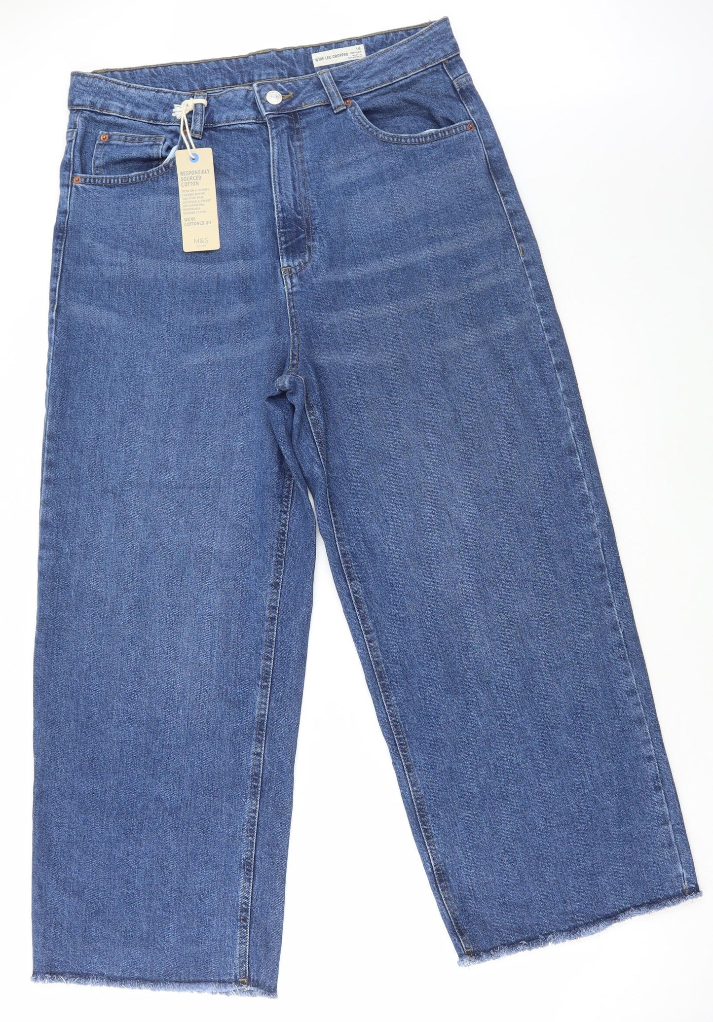 Marks and Spencer Womens Blue Cotton Cropped Jeans Size 16 L26 in Regular Zip