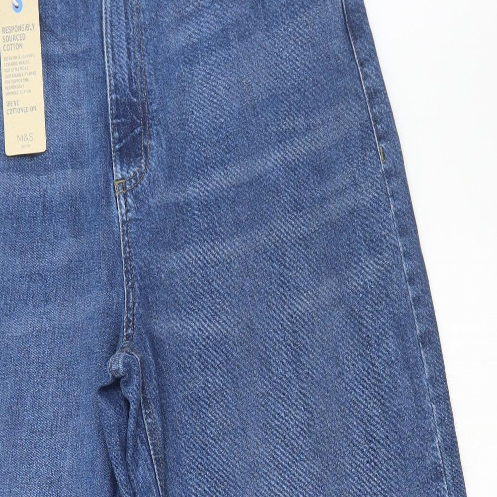 Marks and Spencer Womens Blue Cotton Cropped Jeans Size 16 L26 in Regular Zip