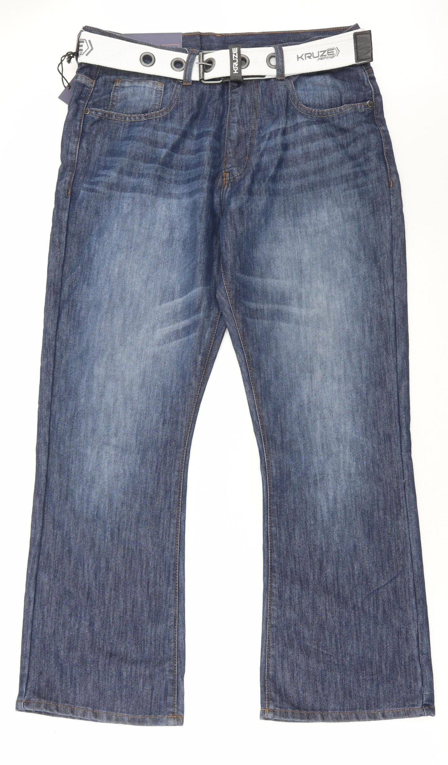 Kruze Mens Blue Cotton Straight Jeans Size 34 in L29 in Regular Zip
