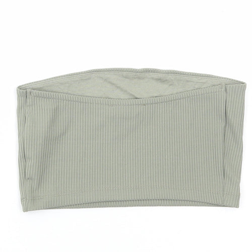 Primark Womens Green Polyester Cropped T-Shirt Size XS Off the Shoulder - Ribbed Bandeau