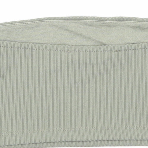 Primark Womens Green Polyester Cropped T-Shirt Size XS Off the Shoulder - Ribbed Bandeau