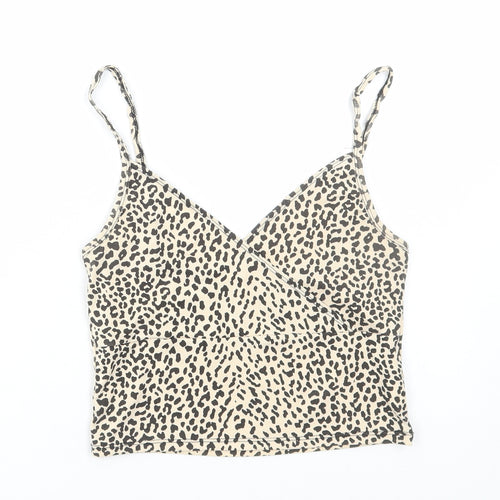 SheIn Womens Brown Animal Print Cotton Camisole T-Shirt Size S V-Neck - Cheetah Print