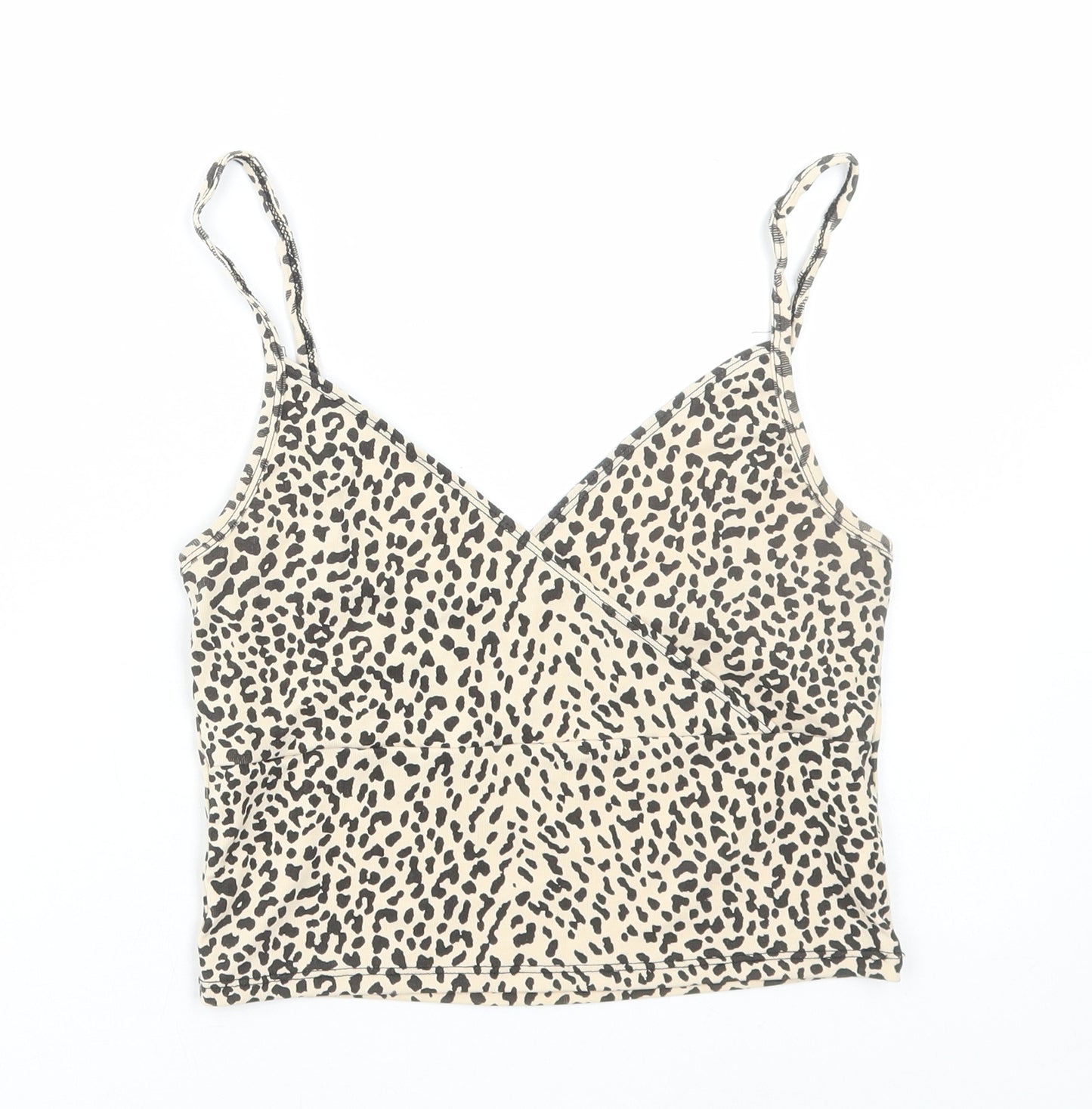 SheIn Womens Brown Animal Print Cotton Camisole T-Shirt Size S V-Neck - Cheetah Print