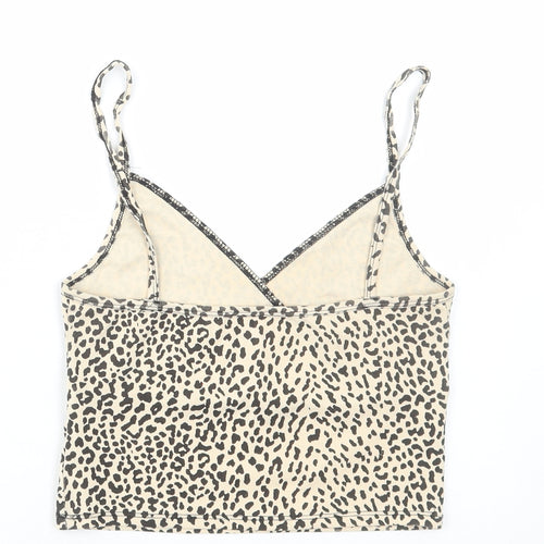 SheIn Womens Brown Animal Print Cotton Camisole T-Shirt Size S V-Neck - Cheetah Print