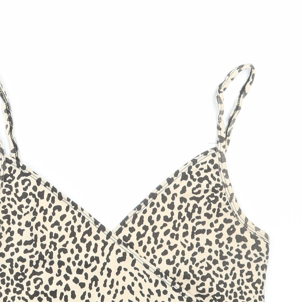SheIn Womens Brown Animal Print Cotton Camisole T-Shirt Size S V-Neck - Cheetah Print
