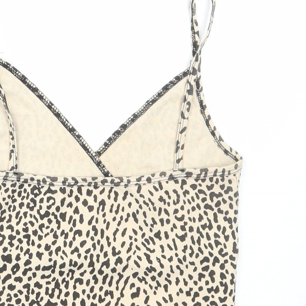 SheIn Womens Brown Animal Print Cotton Camisole T-Shirt Size S V-Neck - Cheetah Print