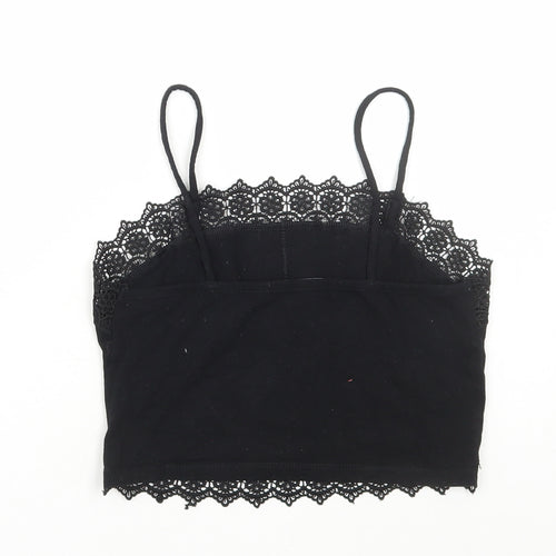 Primark Womens Black Cotton Camisole T-Shirt Size XS Square Neck - Lace Detail