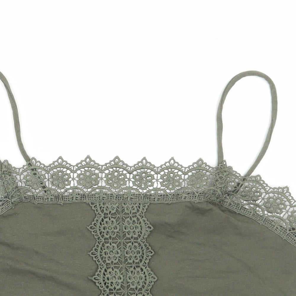 Primark Womens Green Cotton Camisole T-Shirt Size XS Square Neck - Lace Detail