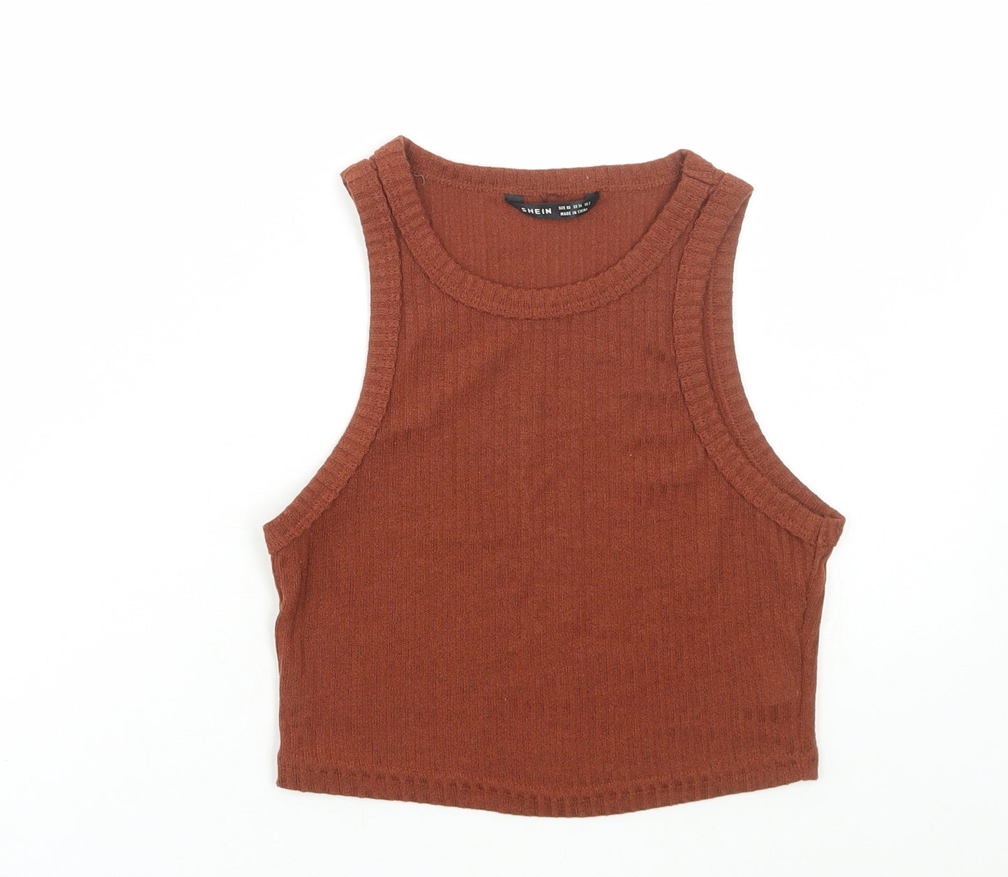SheIn Womens Brown Polyester Cropped Tank Size XS Round Neck - Ribbed