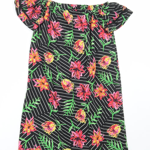 Primark Womens Black Floral Polyester A-Line Size 4 Off the Shoulder Pullover