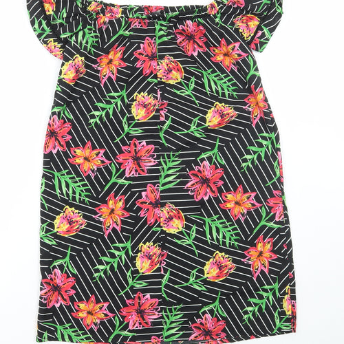 Primark Womens Black Floral Polyester A-Line Size 4 Off the Shoulder Pullover
