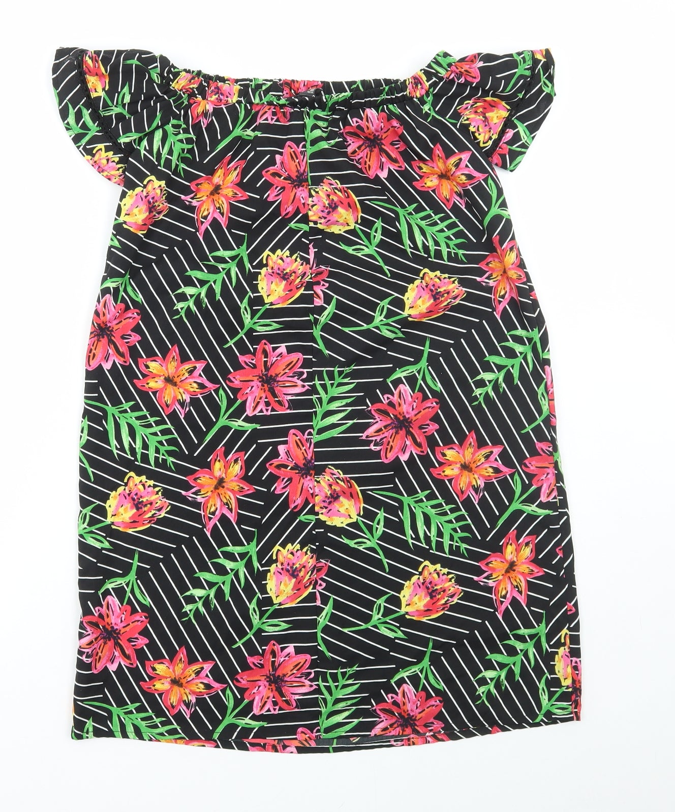 Primark Womens Black Floral Polyester A-Line Size 4 Off the Shoulder Pullover