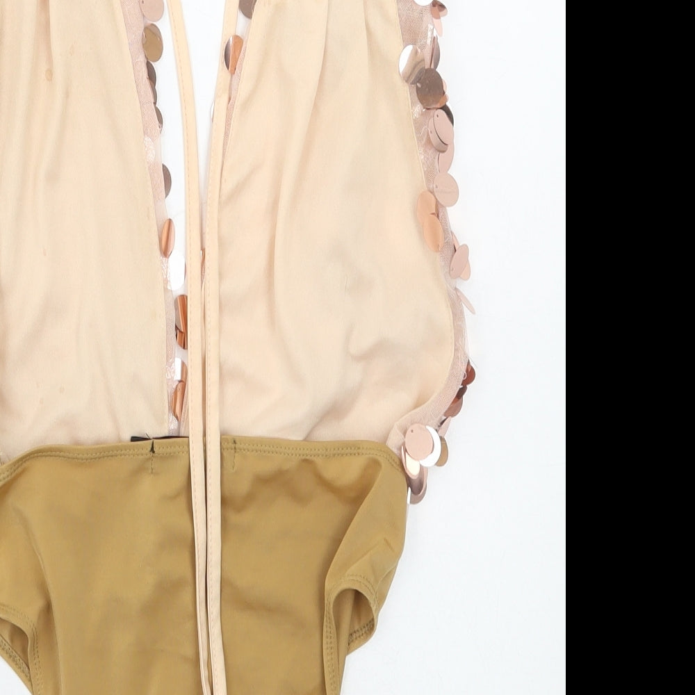 Missguided Womens Beige Polyester Bodysuit Outfit/Set Size 6 Tie