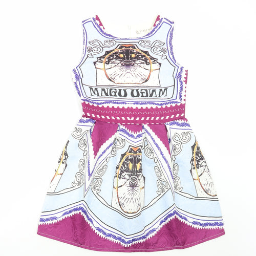 CRFS Womens Multicoloured Geometric Polyester Skater Dress Size S Round Neck Zip