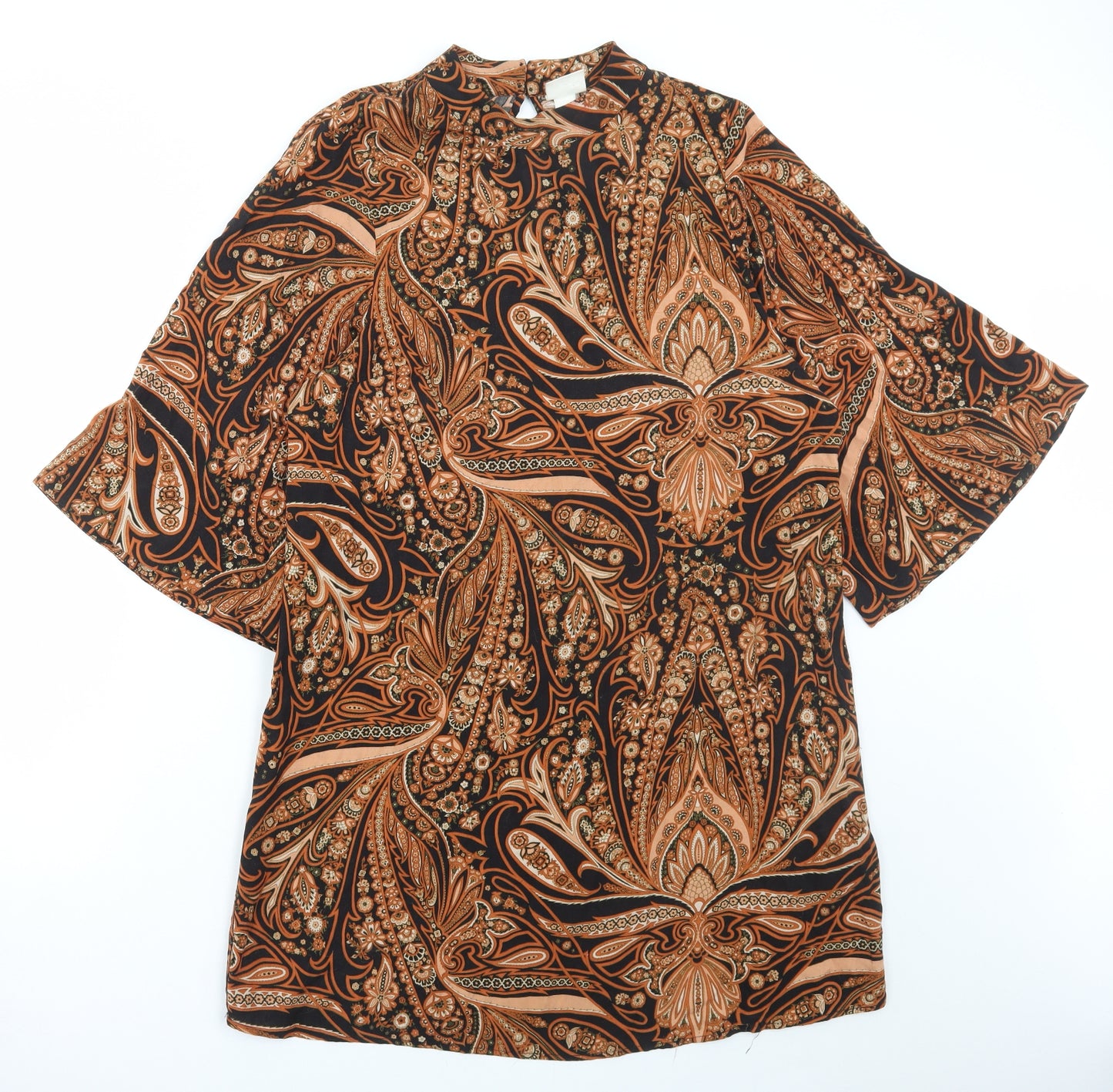 H&M Womens Multicoloured Floral Viscose A-Line Size 10 Round Neck Button