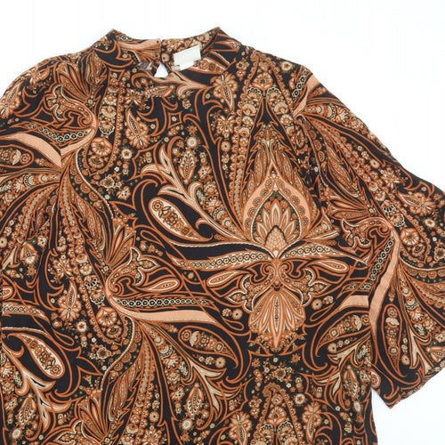 H&M Womens Multicoloured Floral Viscose A-Line Size 10 Round Neck Button