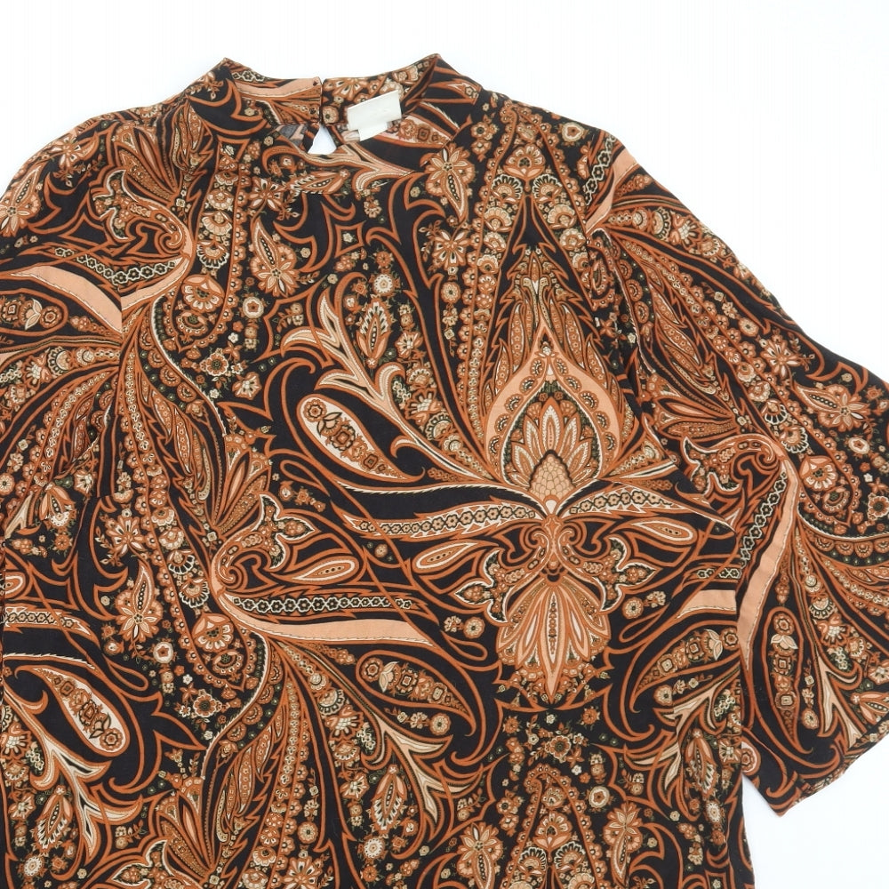 H&M Womens Multicoloured Floral Viscose A-Line Size 10 Round Neck Button