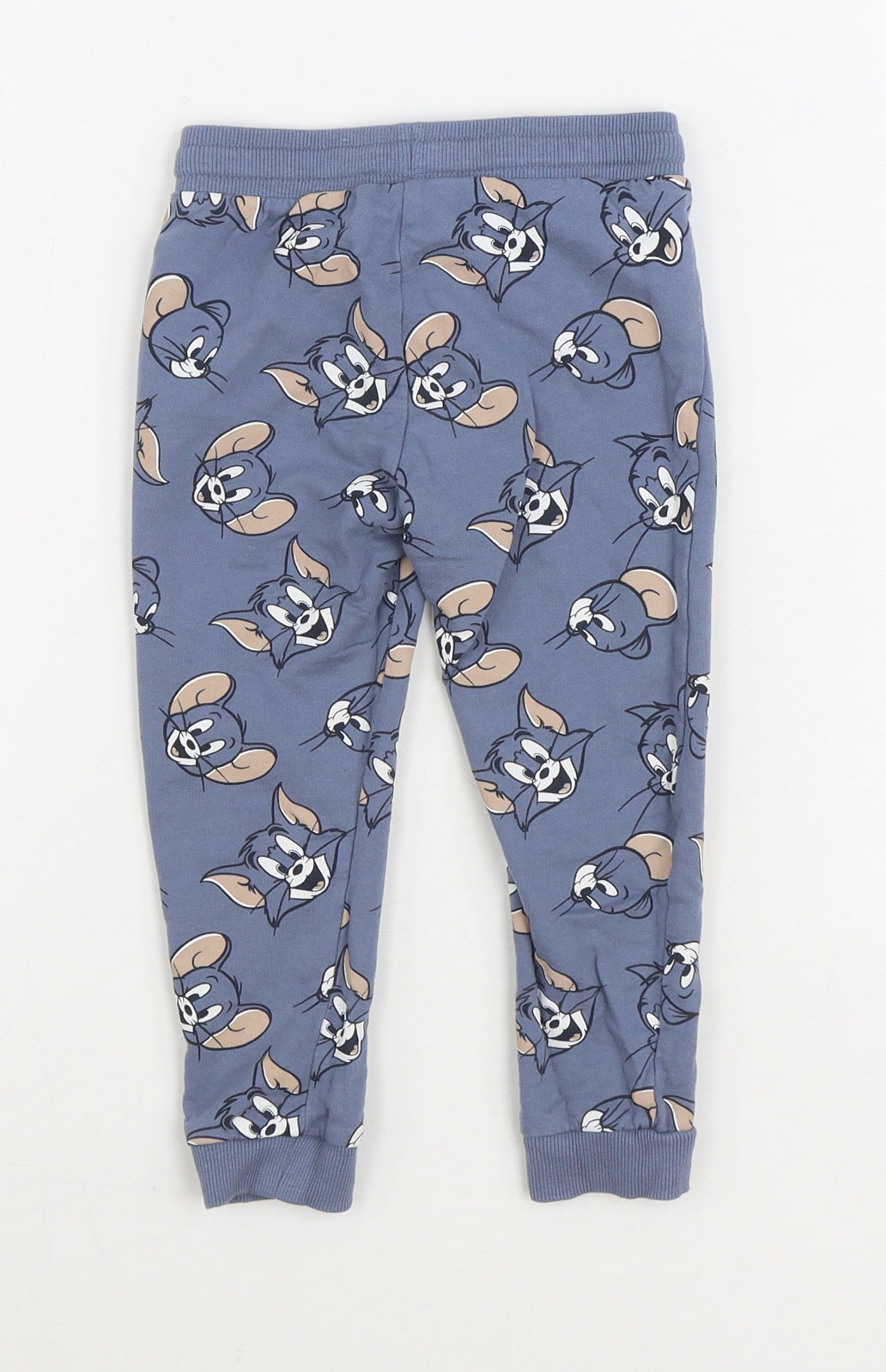 Tom & Jerry Boys Blue Geometric Cotton Jogger Trousers Size 2-3 Years Regular Drawstring