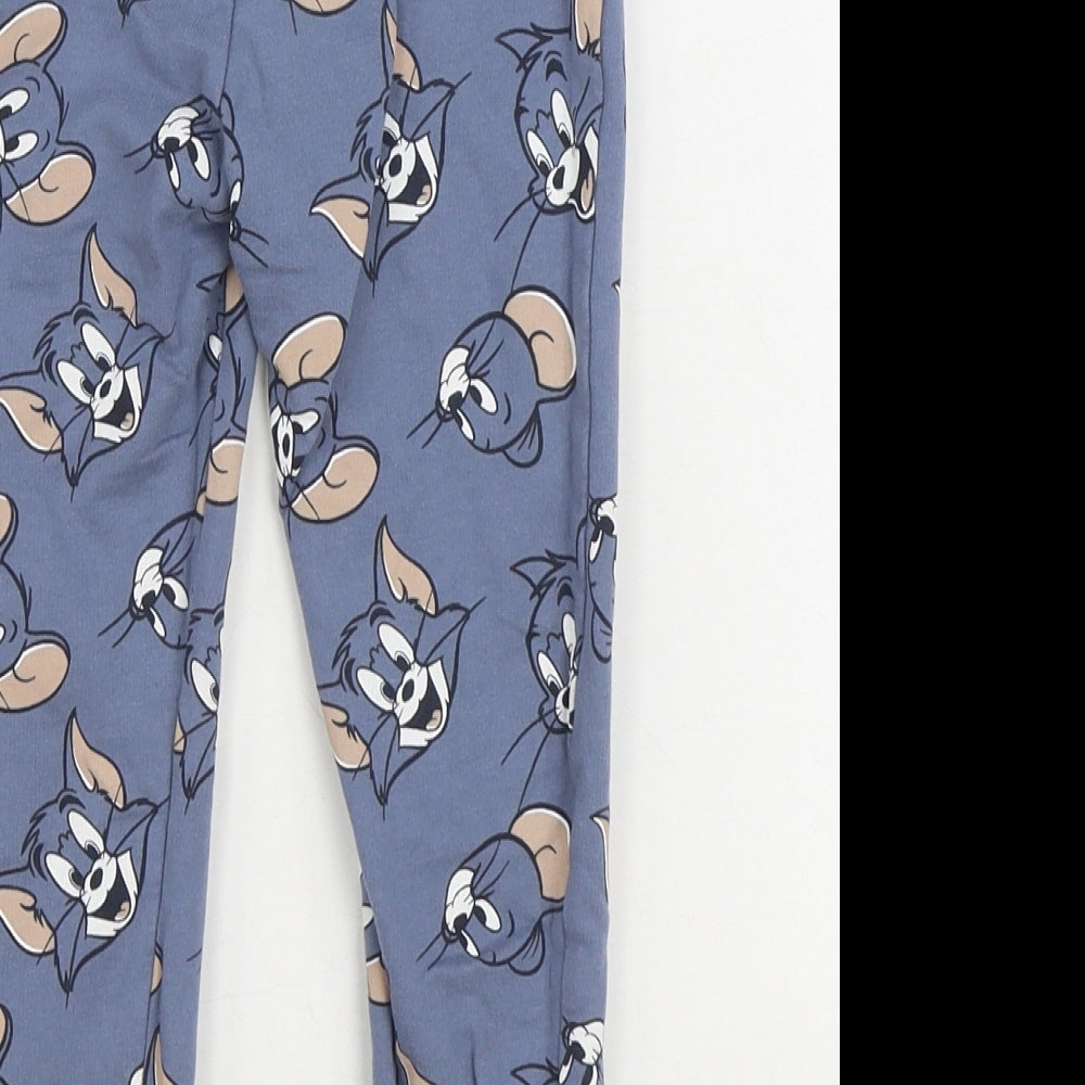 Tom & Jerry Boys Blue Geometric Cotton Jogger Trousers Size 2-3 Years Regular Drawstring