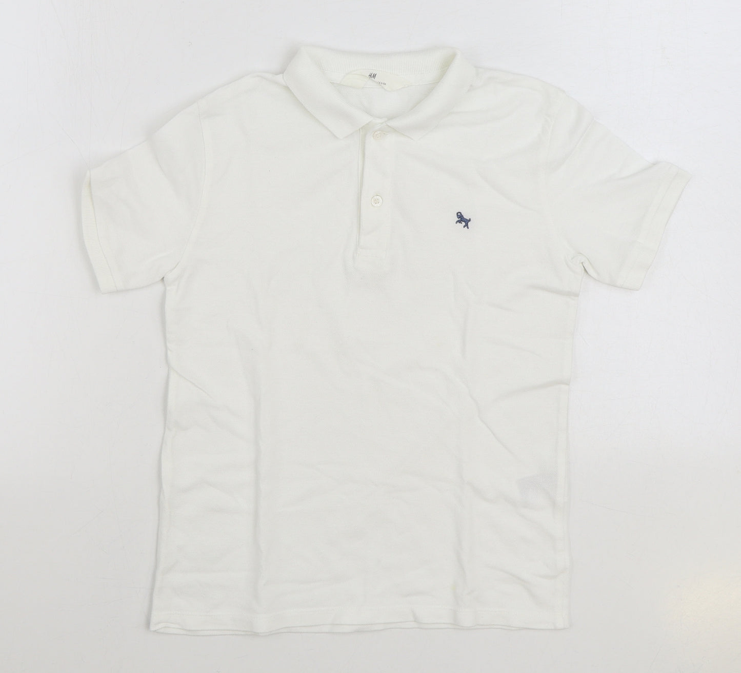 H&M Boys White 100% Cotton Basic Polo Size 9-10 Years Collared Pullover