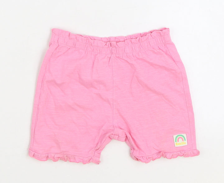 Marks and Spencer Girls Pink 100% Cotton Sweat Shorts Size 2-3 Years Regular Drawstring - Smile