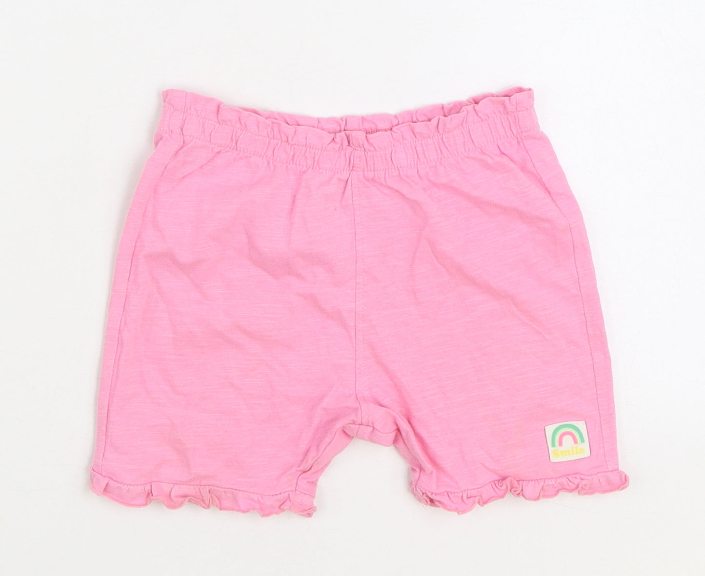 Marks and Spencer Girls Pink 100% Cotton Sweat Shorts Size 2-3 Years Regular Drawstring - Smile