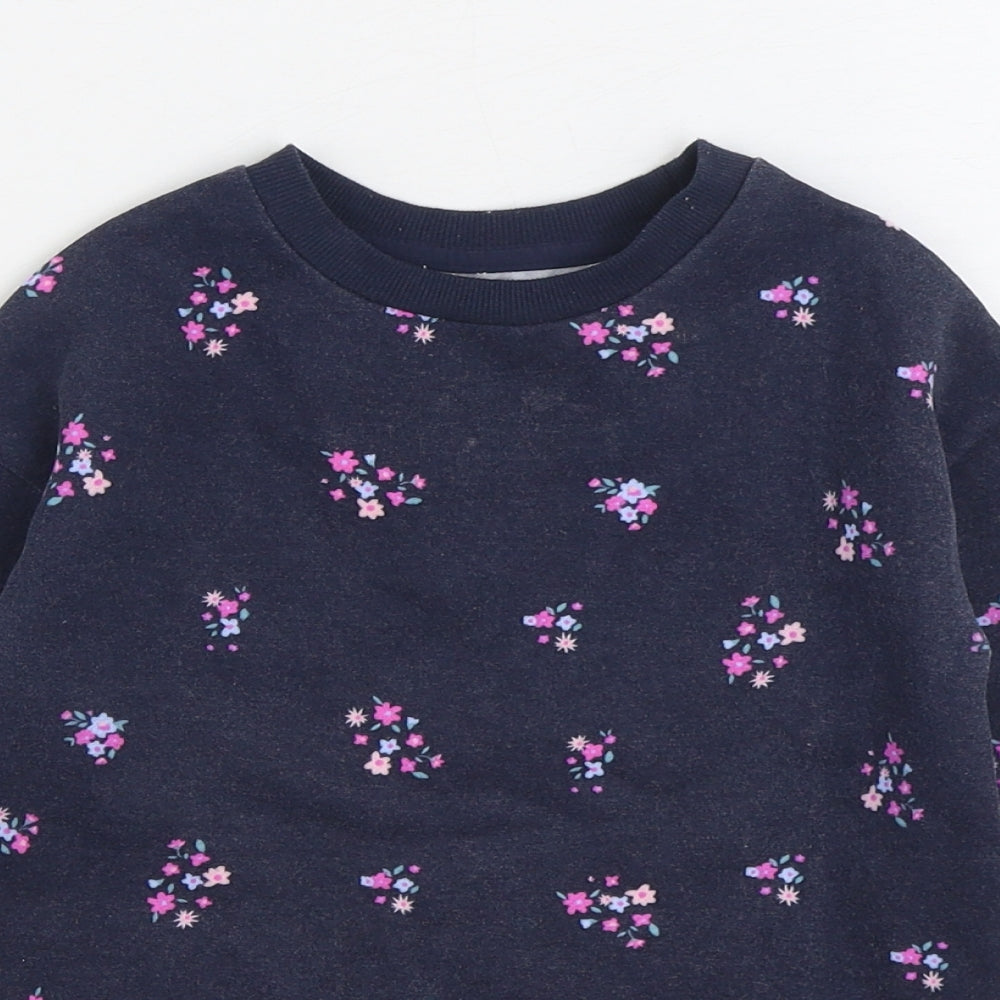 Dunnes Stores Girls Blue Floral Cotton Jumper Dress Size 2-3 Years Round Neck Pullover