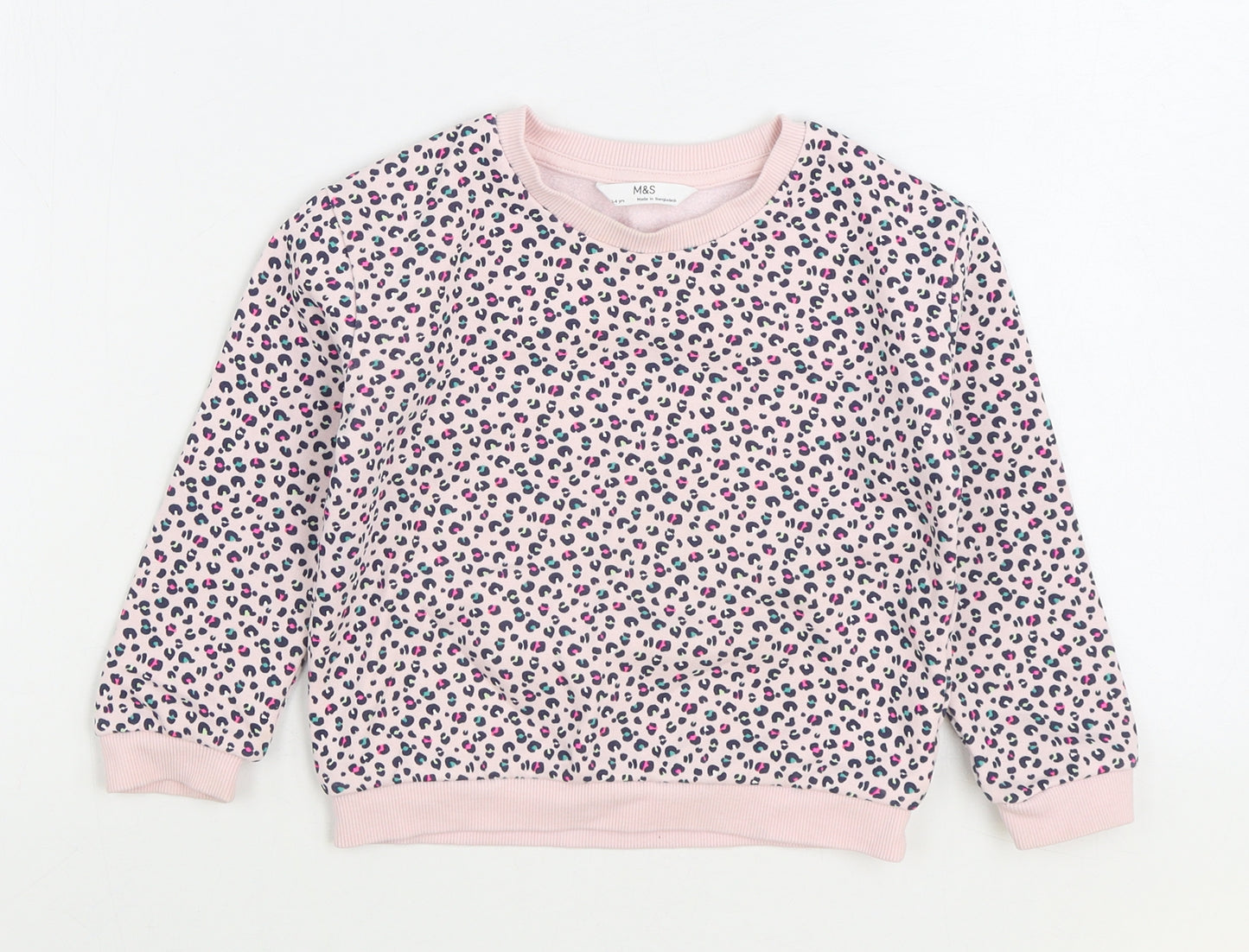 Marks and Spencer Girls Pink Animal Print Cotton Pullover Sweatshirt Size 3-4 Years Pullover