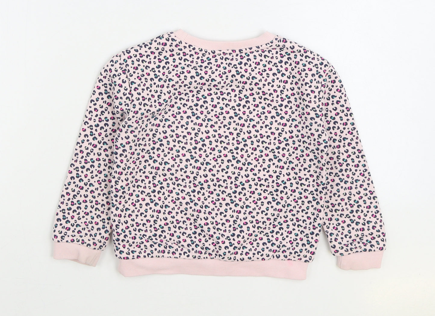 Marks and Spencer Girls Pink Animal Print Cotton Pullover Sweatshirt Size 3-4 Years Pullover