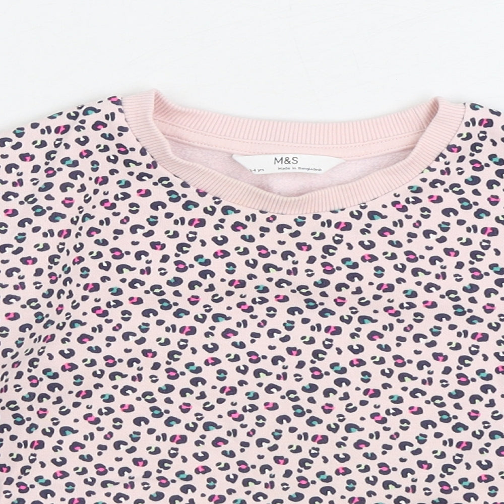 Marks and Spencer Girls Pink Animal Print Cotton Pullover Sweatshirt Size 3-4 Years Pullover