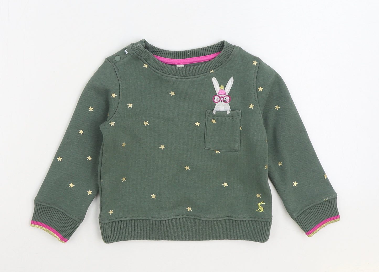 Joules Girls Green Geometric Cotton Pullover Sweatshirt Size 2 Years Pullover - Stars Bunny Rabbit